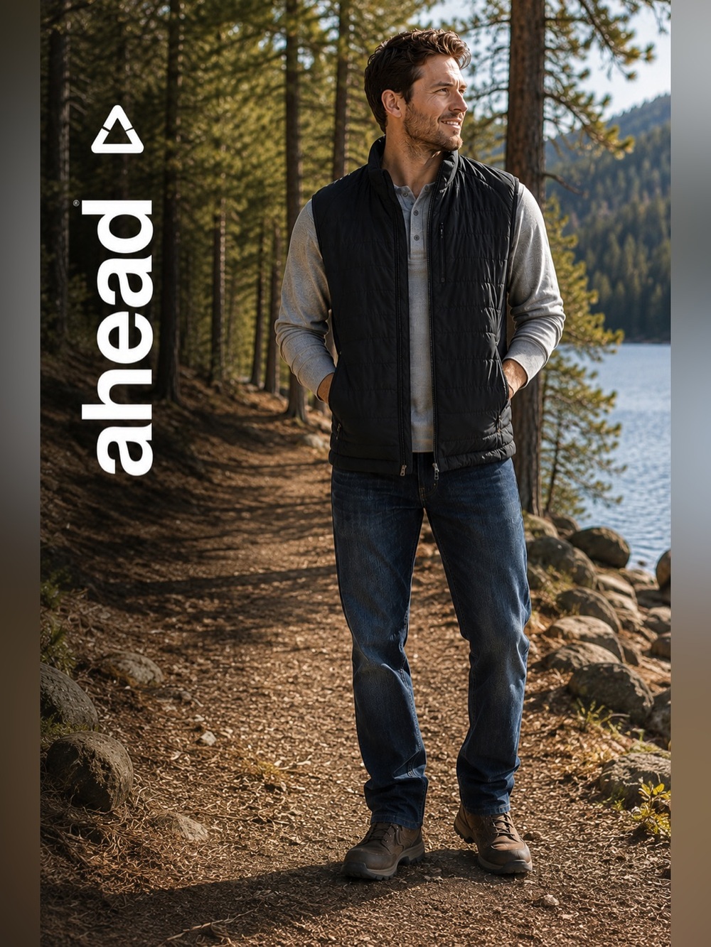 Head Men's Black Quilted Vest with Zip Pockets